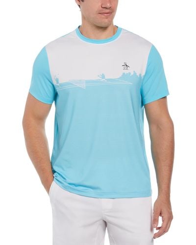 Original Penguin Outlined Pete Performance Short Sleeve Tennis T-shirt In Blue Atoll