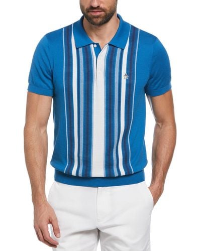 Original Penguin Cashmere Like Cotton Verticle Stripe Jumper Polo Shirt In Vallarta Blue