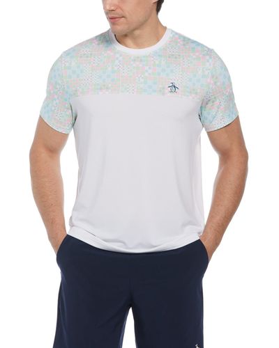 Original Penguin Checkerboard Block Performance Short Sleeve Tennis T-shirt In Bright White - Blue
