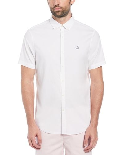 Original Penguin Ecovero Oxford Stretch Short Sleeve Button-down Shirt In Bright White