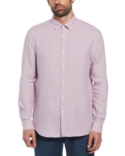 Original Penguin Delave Linen Long Sleeve Button-down Shirt In Lavender Frost - Purple