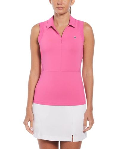 Original Penguin Women's 1/4 Zip Mesh Block Sleeveless Golf Polo Shirt In Cheeky Pink