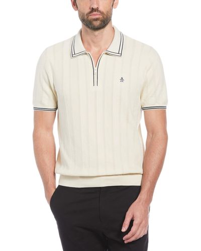 Original Penguin Cashmere-like Cotton Tipped Short Sleeve Polo Shirt Jumper In Birch - White