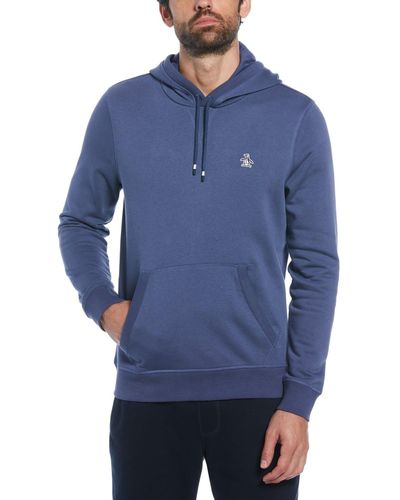 Original Penguin Sticker Pete Pullover Fleece Hoodie In Blue Indigo