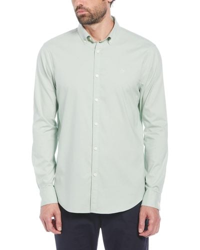 Original Penguin Ecovero Oxford Stretch Long Sleeve Shirt In Silt Green