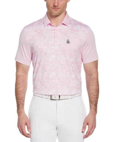 Original Penguin 50s Colour Block Print Golf Polo Shirt In Gelato Pink - Red