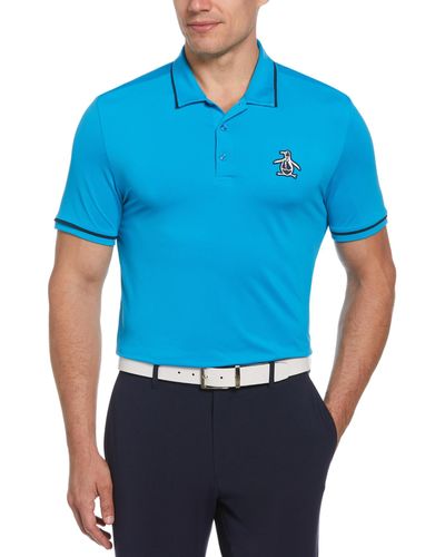 Original Penguin Oversized Pete Tipped Short Sleeve Golf Polo Shirt In Blue Jewel