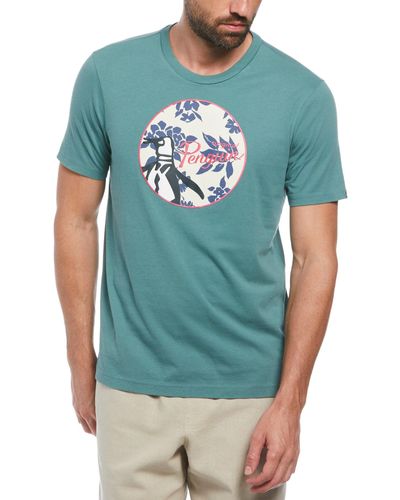 Original Penguin Floral Fill Pete T-shirt In Sea Pine - Blue