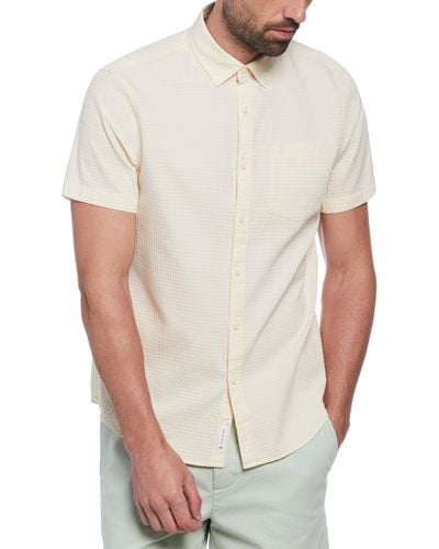 Original Penguin Cotton Dobby Basketweave Textured Short Sleeve Button-down Shirt In Birch - White