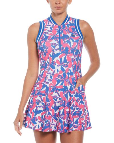 Original Penguin Women's Floral Print Golf Dress In Cheeky Pink - Blue
