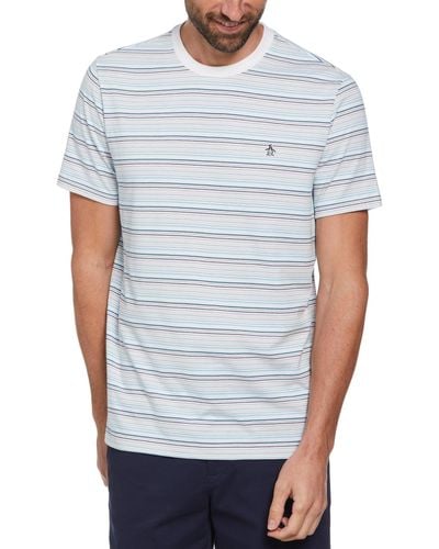 Original Penguin Coolmax® Blend Stripe T-shirt In Bright White - Blue