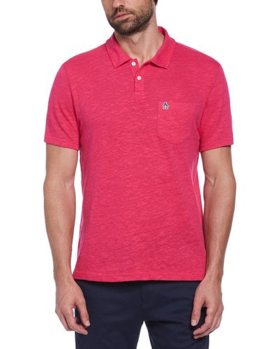 Original Penguin Linen Cotton Slub Short Sleeve Polo Shirt In Raspberry Sorbet - Pink