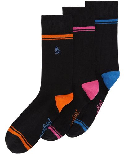 Original Penguin 3 Pack Welt Stripe Multi Ankle Socks In Black - Blue