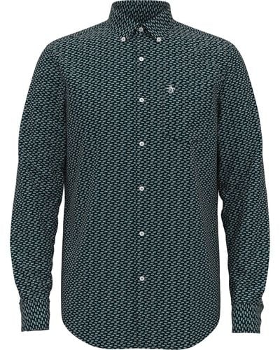 Original Penguin Long Sleeve All Over Print Poplin Shirt In Dark Sapphire - Green