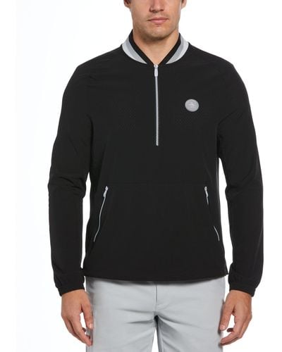 Original Penguin Lightweight 1/4 Zip Long Sleeve Golf Windbreaker With Striped Collar In Caviar - Black