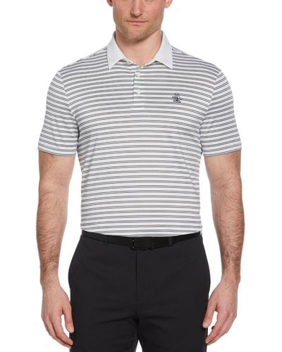 Original Penguin Heritage Stripe Solid Collar Short Sleeve Golf Polo Shirt In Bright White - Grey