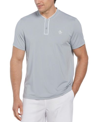 Original Penguin Piped Blade Collar Performance Short Sleeve Tennis Polo Shirt In Quarry - Blue