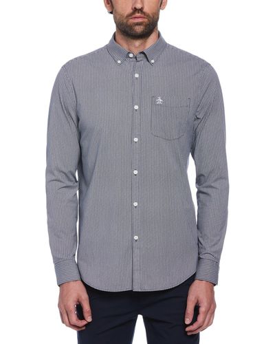 Original Penguin Ecovero Mini Geometric Print Long Sleeve Button-down Shirt In Dark Sapphire - Grey