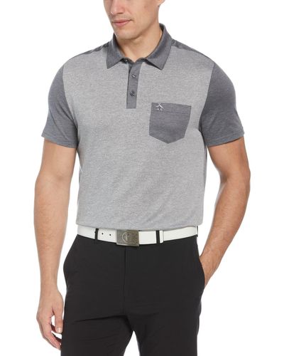 Original Penguin Original Colour Block Golf Polo Shirt In Caviar - Grey