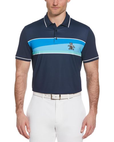Original Penguin Engineered 80s Colour Block Print Short Sleeve Golf Polo Shirt In Black Iris - Blue