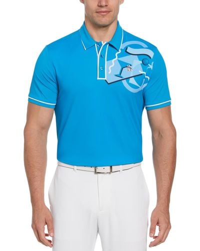 Original Penguin Short Sleeve 80's Engineered Earl Golf Polo Shirt In Blue Jewel