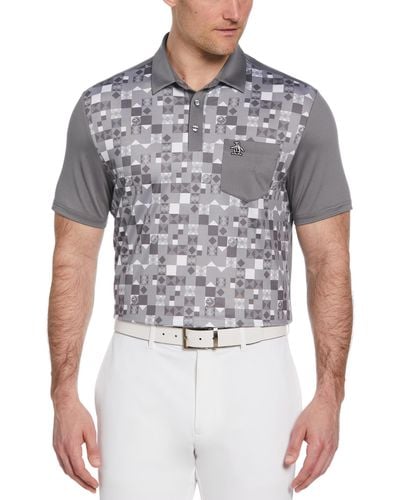 Original Penguin 50s Colour Block Print Golf Polo Shirt In Quiet Shade - Grey