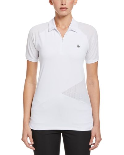Original Penguin Women's Zip Front Asymetrical Mesh Golf Polo Shirt In Bright White