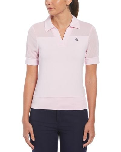 Original Penguin Women's Mesh Blocked Half Sleeve Golf Polo Shirt In Gelato Pink - White