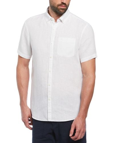 Original Penguin Delave Linen Short Sleeve Button-down Shirt In Bright White