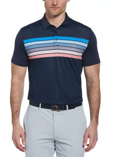 Original Penguin Engineered 70s Stripe Colour Block Golf Polo Shirt In Black Iris - Blue