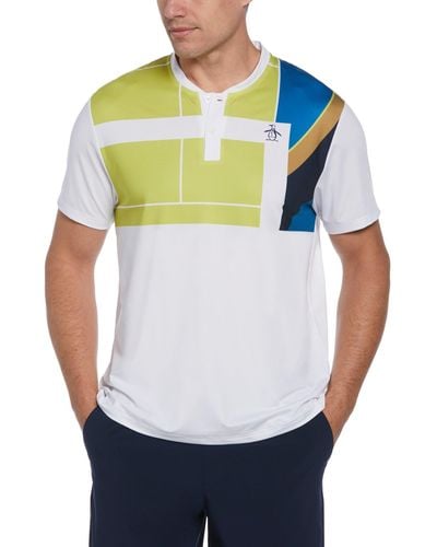 Original Penguin Abstract Printed Henley Tennis Shirt In Bright White - Blue