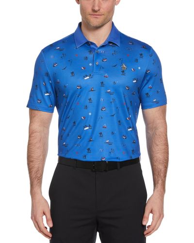 Original Penguin Novelty Golf Print Short Sleeve Golf Polo Shirt In Nebulas - Blue