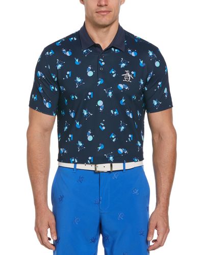 Original Penguin Memphis Pete Print Short Sleeve Golf Polo Shirt In Black Iris - Blue