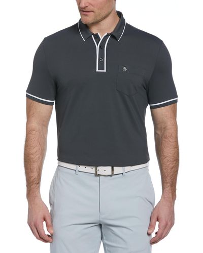 Original Penguin Technical Earl Short Sleeve Golf Polo Shirt In Asphalt - Black