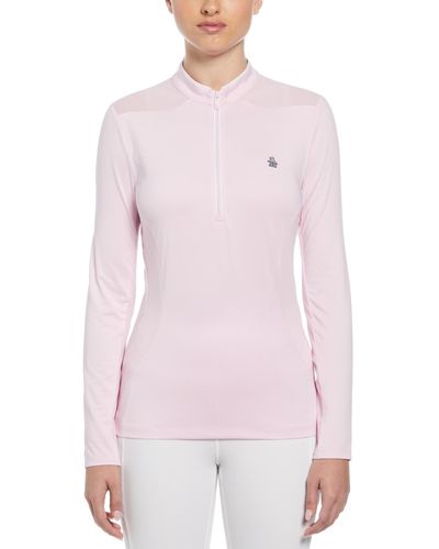 Original Penguin Women's 1/4 Zip Layering Long Sleeve Golf Shirt In Gelato Pink