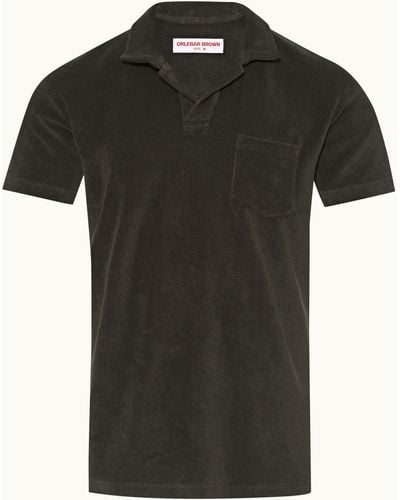 Orlebar Brown Tailored Fit Organic Cotton Towelling Resort Polo Shirt - Black