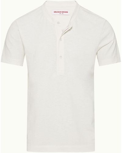 Orlebar Brown Classic Fit 3-button Placket Cotton-linen T-shirt - White