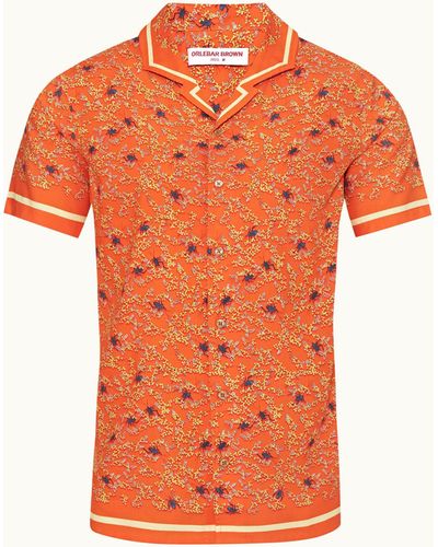 Orlebar Brown Wonder Full Print Classic Fit Capri Collar Shirt - Orange