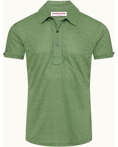 Orlebar Brown Tailored Fit Linen Polo Shirt - Green