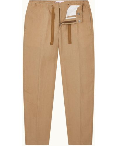 Orlebar Brown Relaxed Fit Italian Linen Drawcord Zip Fly Pants - Natural