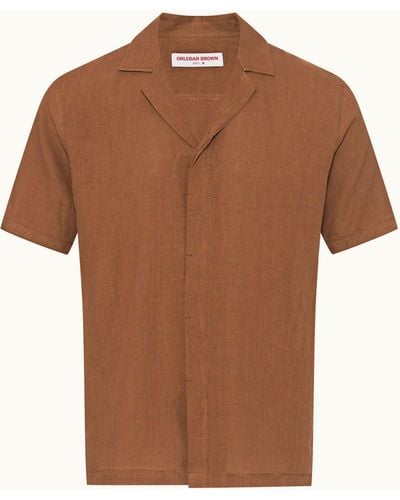 Orlebar Brown Relaxed Fit Capri Collar Linen Shirt Woven - Brown