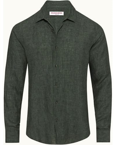 Orlebar Brown Tailored Fit Classic Collar Linen Shirt Woven - Green