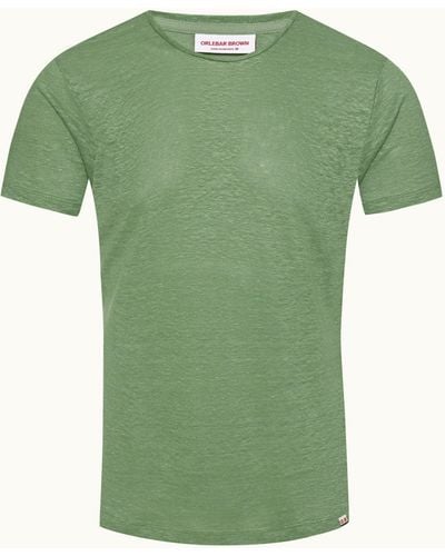 Orlebar Brown Tailored Fit Crew Neck Linen T-shirt - Green