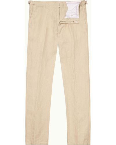 Orlebar Brown Tailored Fit Cotton-linen Trousers - Natural