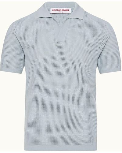 Orlebar Brown Classic Fit Waffle Mesh Stitch Polo Shirt Knitted - Blue