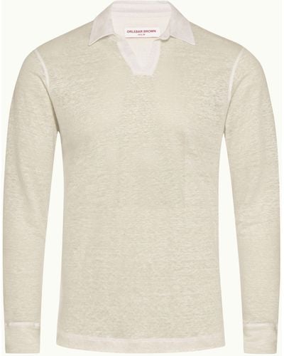 Orlebar Brown Tailored Fit Long-sleeve Slub Linen Polo Shirt - White