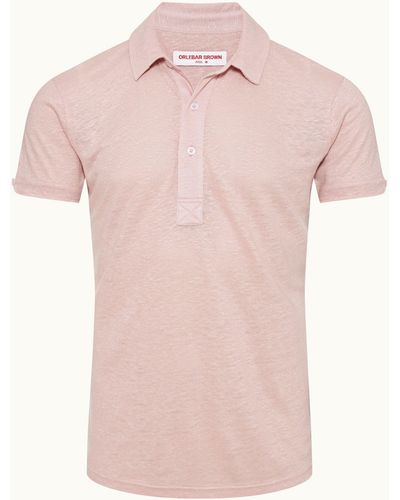 Orlebar Brown Tailored Fit Linen Polo Shirt - Pink
