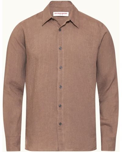 Orlebar Brown Relaxed Fit Luxury Italian Linen Shirt - Brown