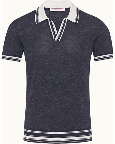 Orlebar Brown Multi-stripe Tipping Merino-silk Polo Shirt, Knitted - Blue