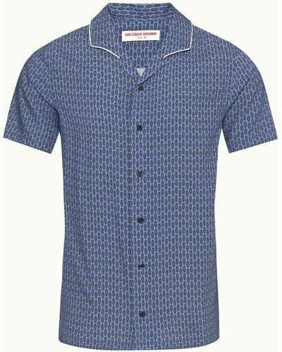 Orlebar Brown Perez Print Classic Fit Capri Collar Shirt Woven - Blue